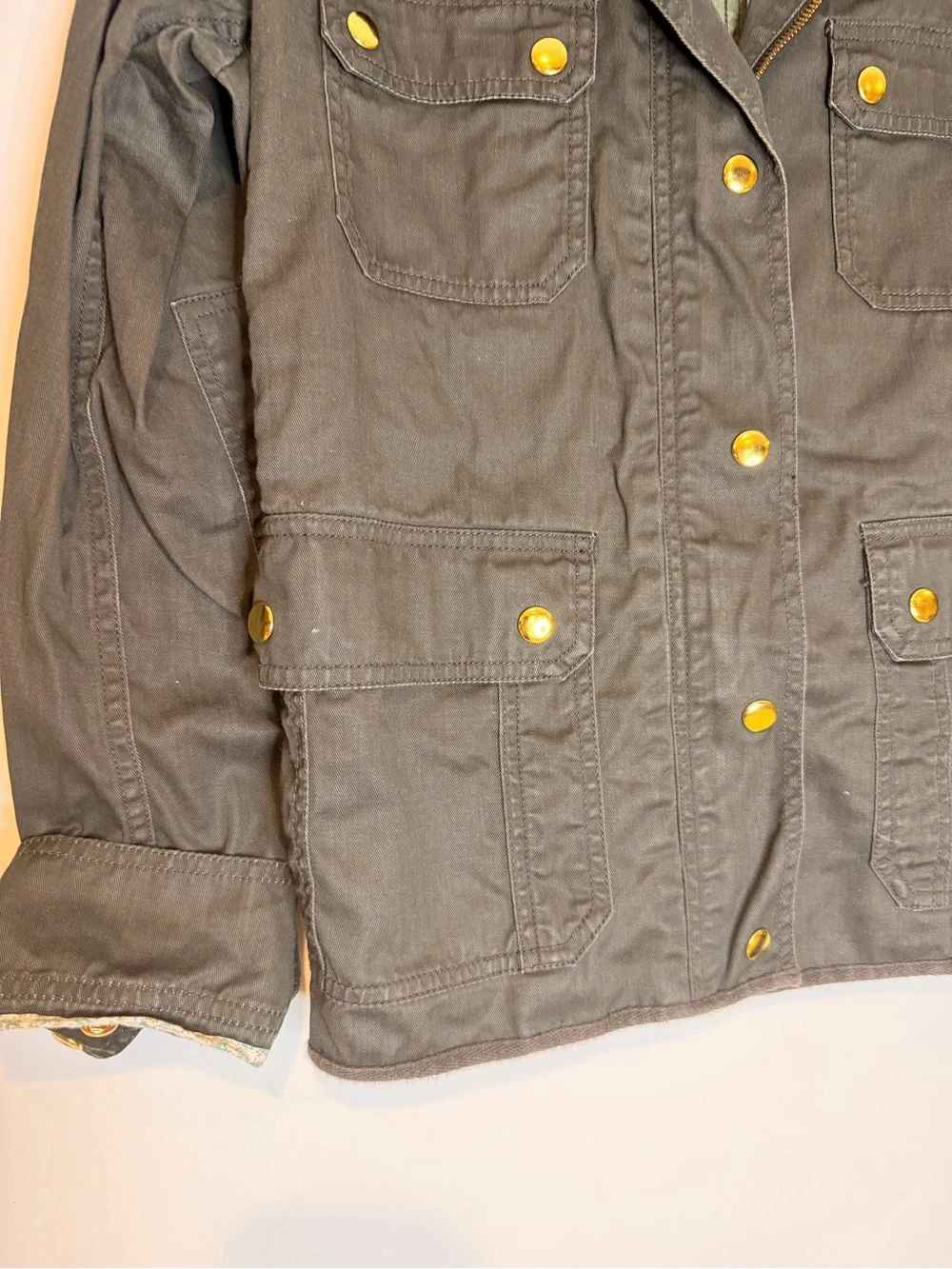 J Crew Downtown Field Jacket Moss Green Utility Coat Golf Hardware Size Large